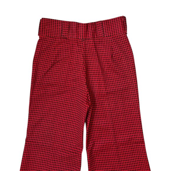 70s vintage highwaisted flare trousers red black houndstooth pattern wideleg. - Picture 4 of 5